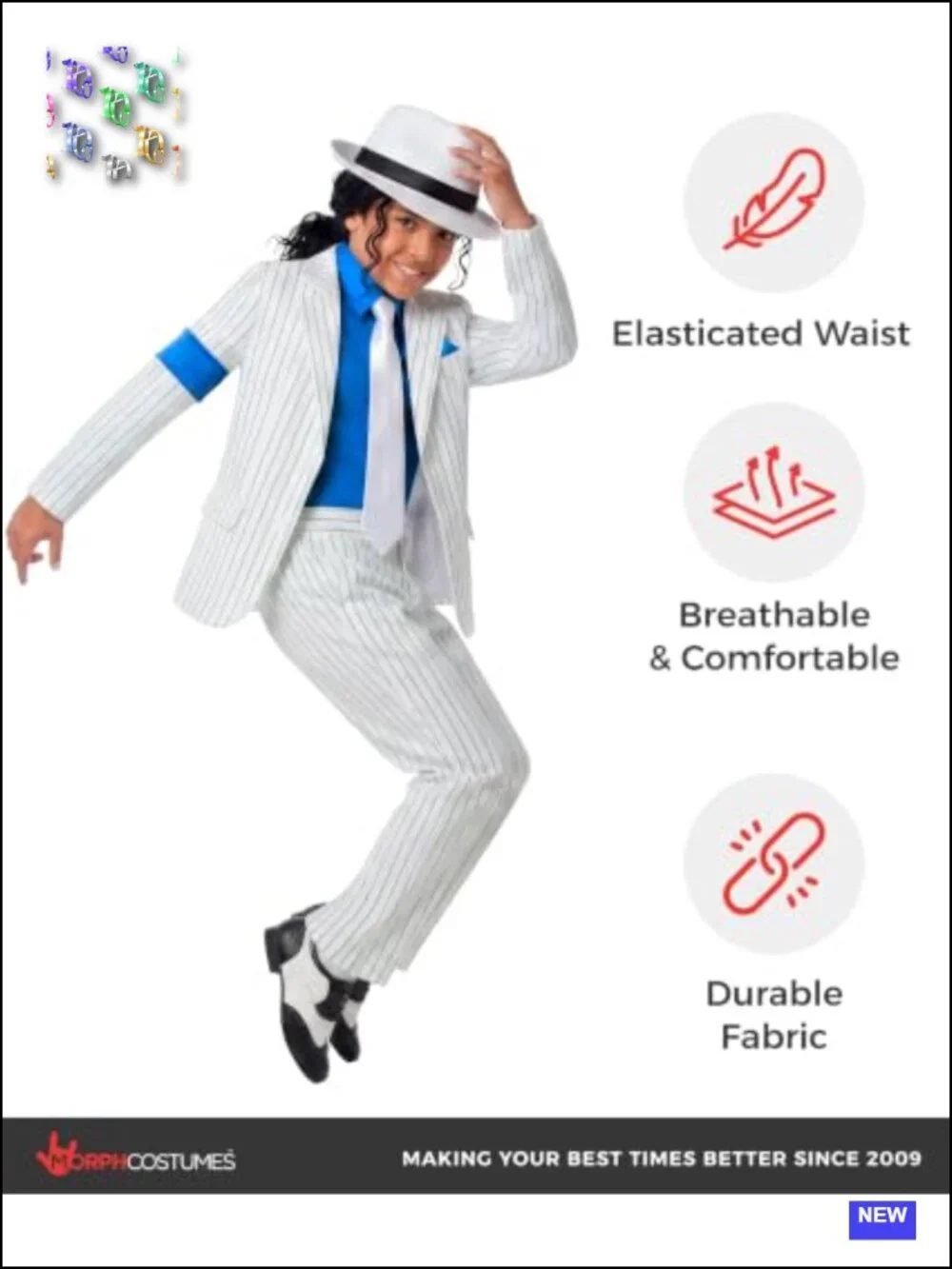 Pop Star Costume Kids Boys Halloween White Pinstripe Outfit with Hat